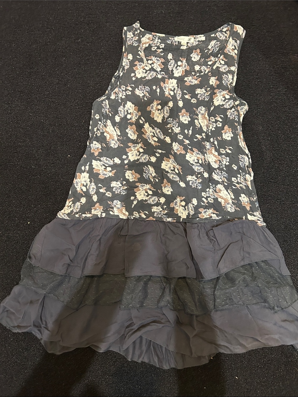 mine Navy Floral Tank Dress with Tiered Ruffle Skirt